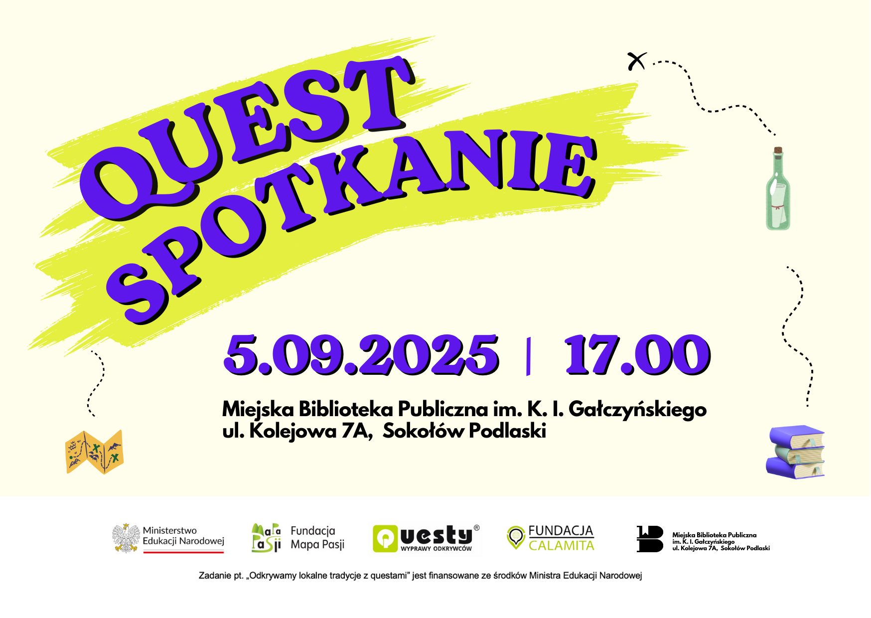 QUEST SPOTKANIE 5.09.2025 17:00 w Miejskiej Bibliotece Publicznej im. K. I. Gałczyńskiego ul. Kolejowa 7A, Sokołów Podlaski
