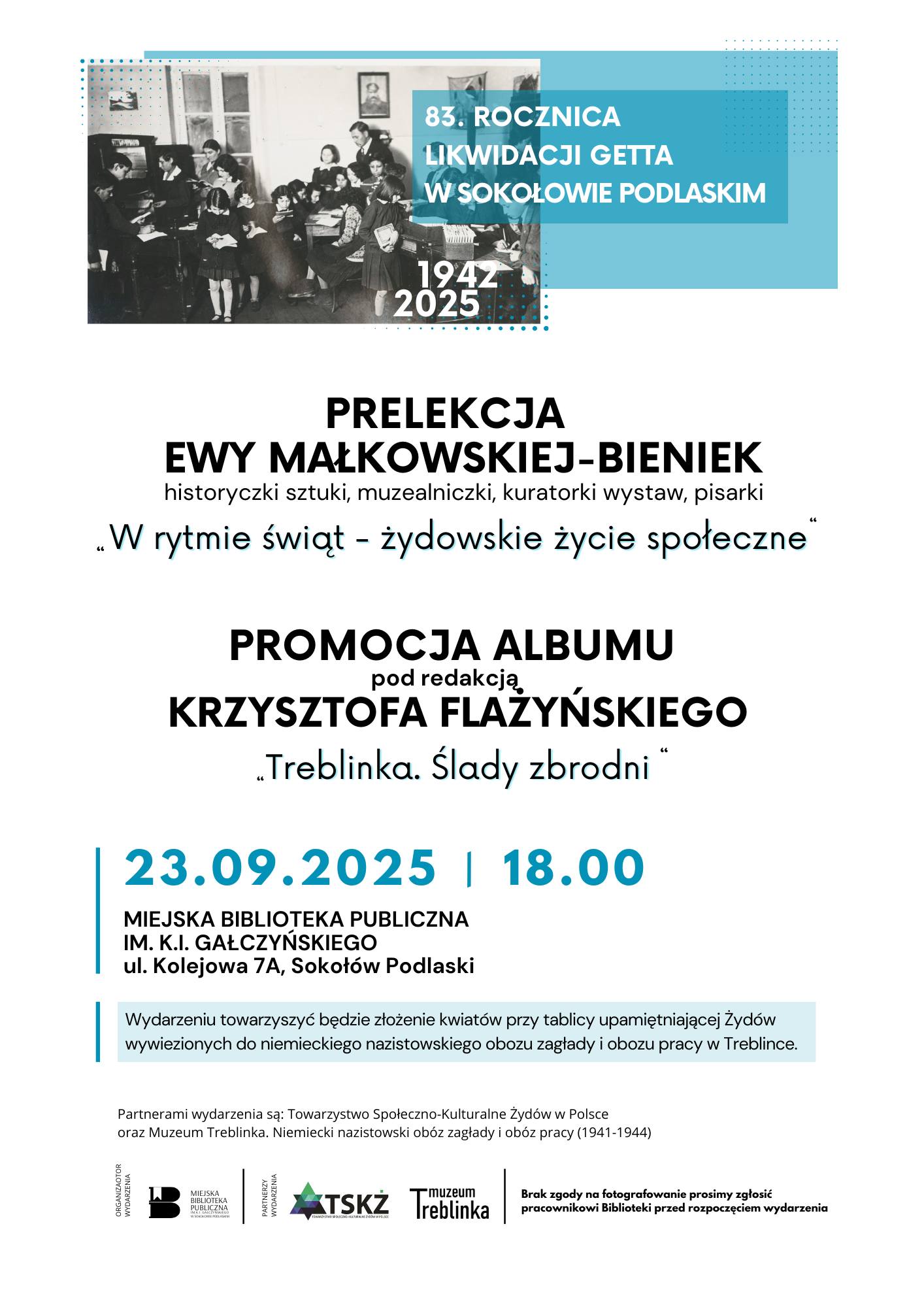 Plakat zapraszający na obchody upamiętnienia 83 rocznicy likwidacji getta